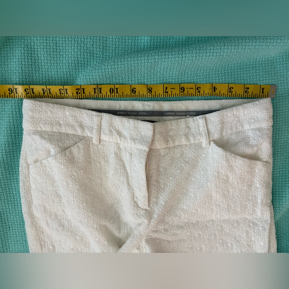 EXPRESS Design Studio Editor trousers pants size 4 lined. White eyelet texture - Picture 4 of 10